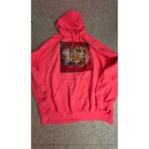 Jerzees NuBlend Neon Pink Graphic Hoodie Mens 2XL Native Inspired Portrait Print